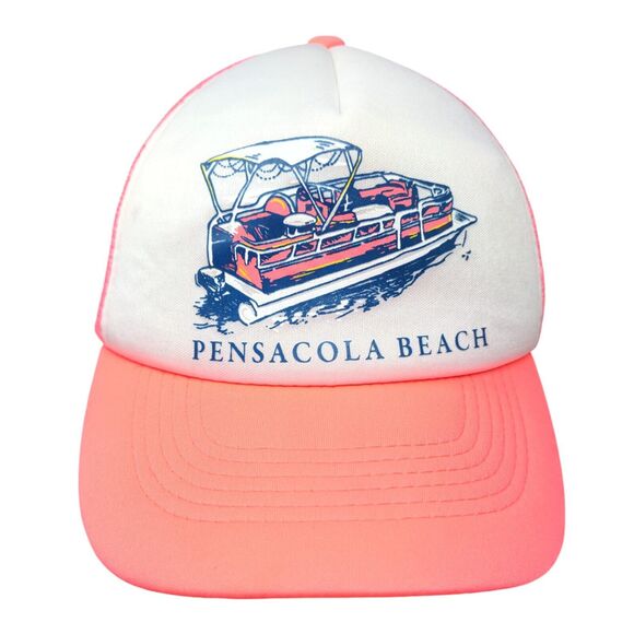 Pensacola Beach Snapback Mesh Back Trucker Hat Pink One Size Lucky 7 - Picture 1 of 9